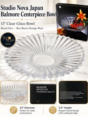 Studio Nova Japan Balmore 13” Clear Glass Centerpiece Bowl NIB